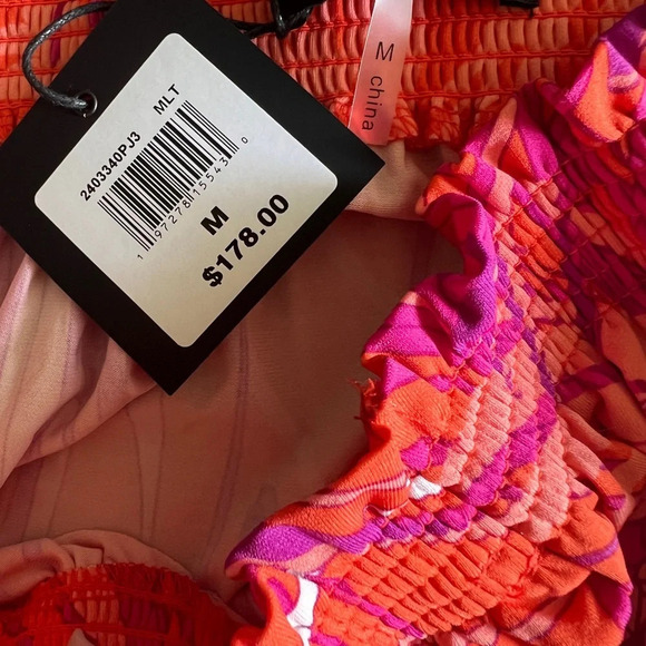 Trina Turk Off-Shoulder Orange Pink Floral Print Dress Women’s Size M NWT - Picture 5 of 7